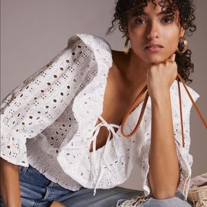 NWT ANTHROPOLOGIE RUFFLED EYELET BLOUSE SIZE LARGE